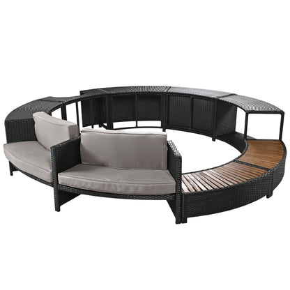 Spa Surround Spa Frame Patio Rattan Sofa Set With Storage Spaces, Mini Sofa And Comfortable Cushion For Patio, Backyard - Gray