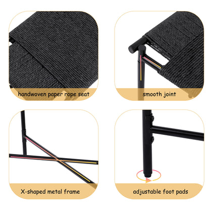 Handwoven Paper Rope Foot Rest Shoes Stools Ottomans For Entryway, Living Room, Bedroom & Office - Black