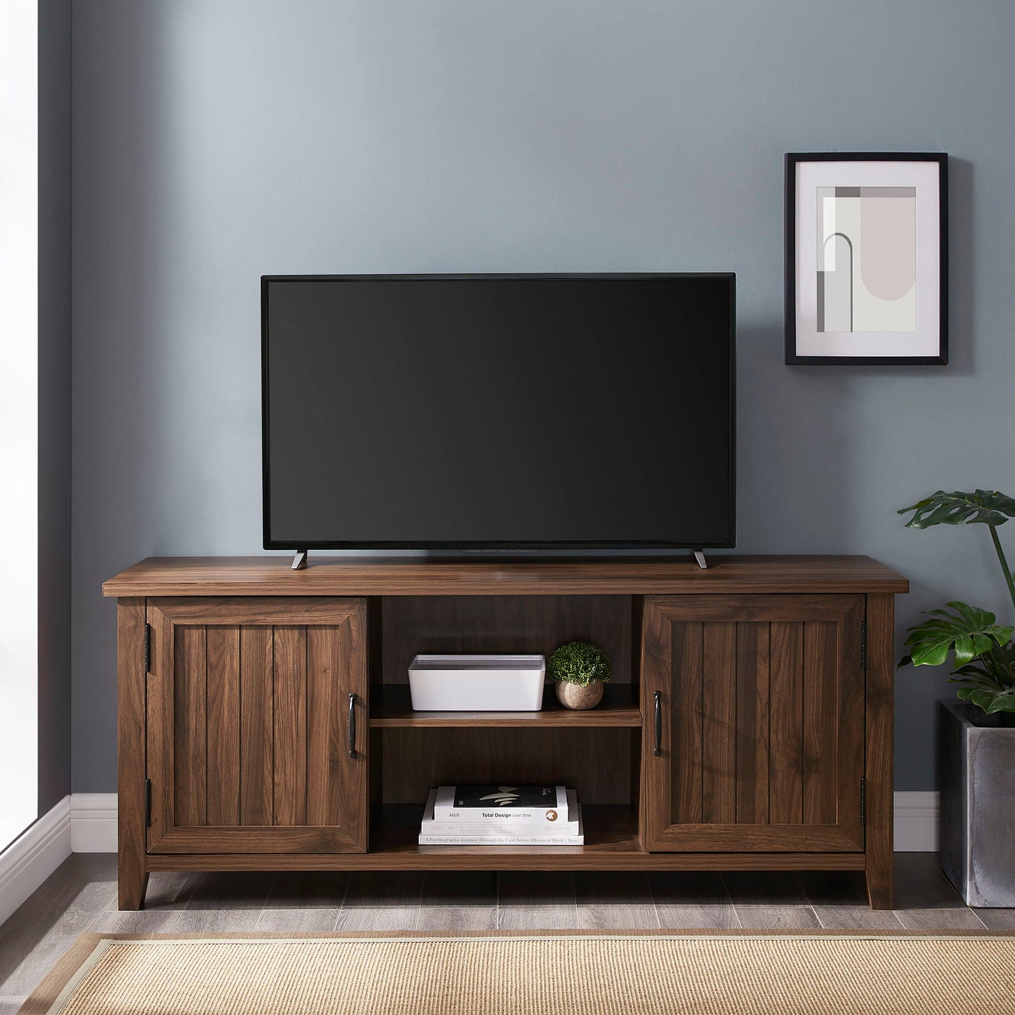 Classic Grooved Door TV Stand For Tvs Up To 65" - Dark Brown