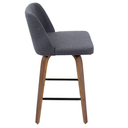 Toriano - Mid-Century Modern Counter Stool (Set of 2) - Walnut / Blue