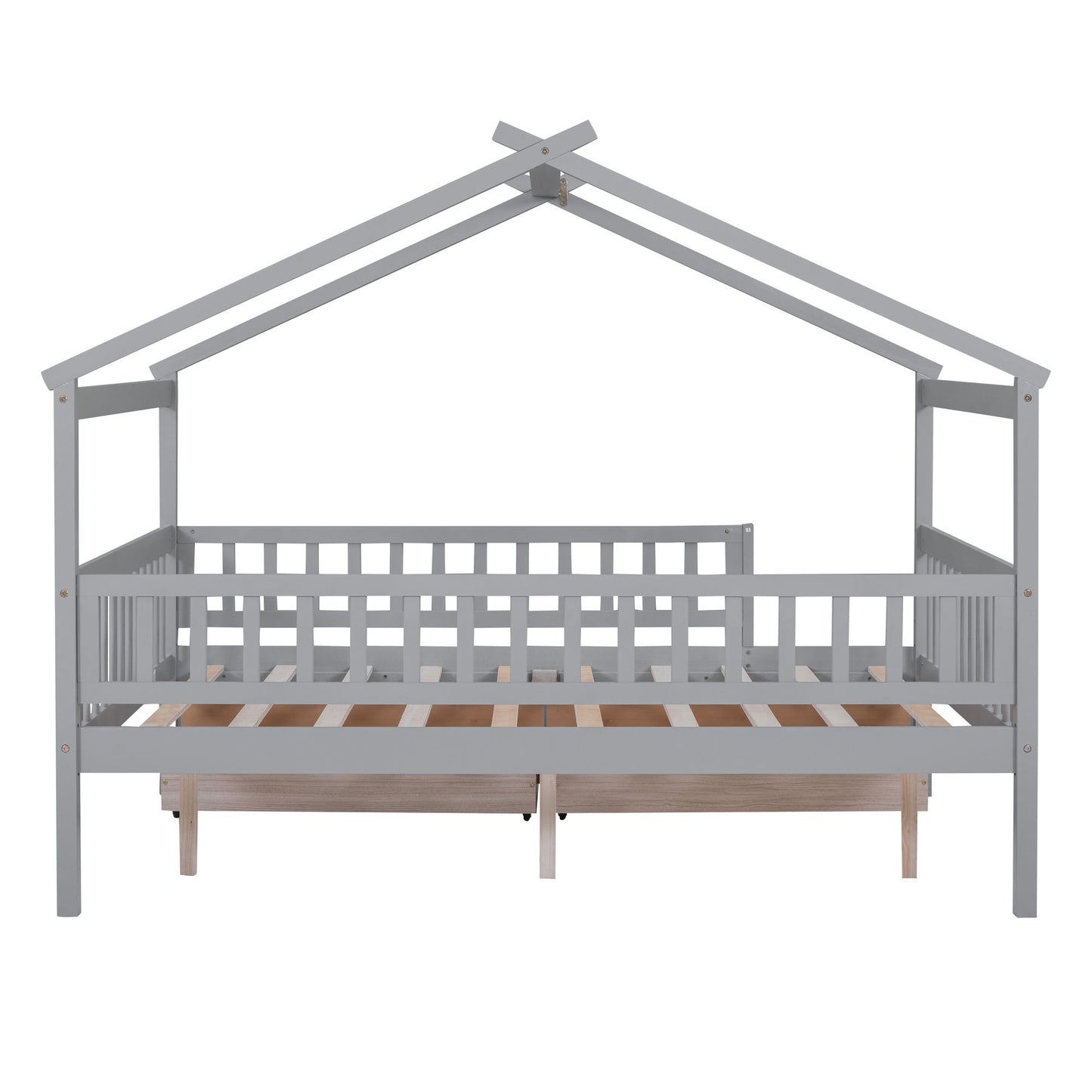 Full Size House Bed With 2 Drawers - Gray