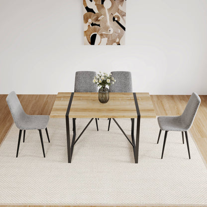 Modern Upholstered Dining Chairs (Set of 4) With Linen Cushion Seat And Sturdy Metal Legs - Light Gray