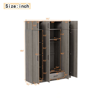 Contemporary 4 Door Wardrobe With 1 Drawer And Top Cabinet - Gray