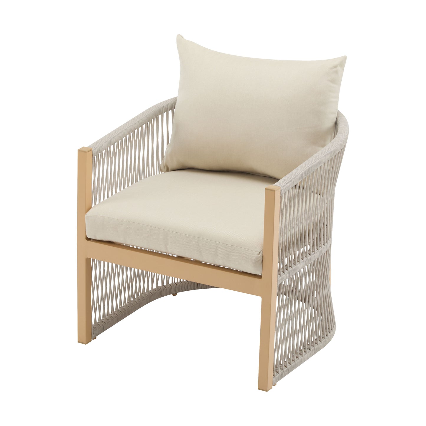 Modern Lounge Chair With Curved Aluminum Frame, Rope Weave Design, And Cushioned Comfort For Outdoor Living - Beige / Natural