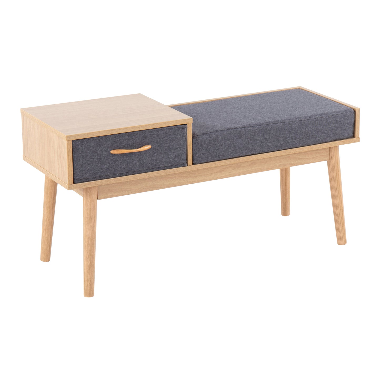 Telephone Contemporary Bench With Pull Out Drawer - Natural / Gray