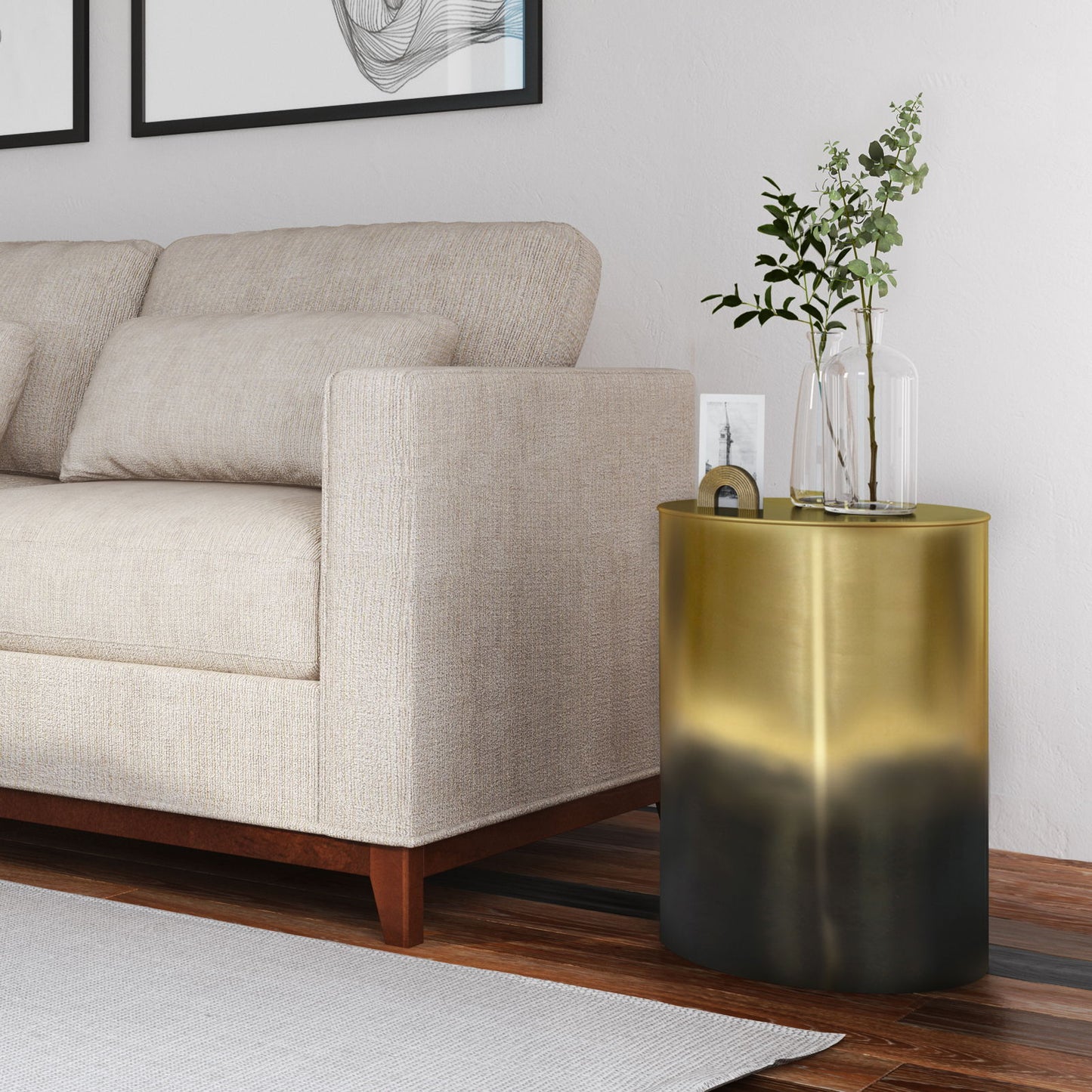 Curtis - Metal Cylinder Accent Table - Ombre Black / Gold