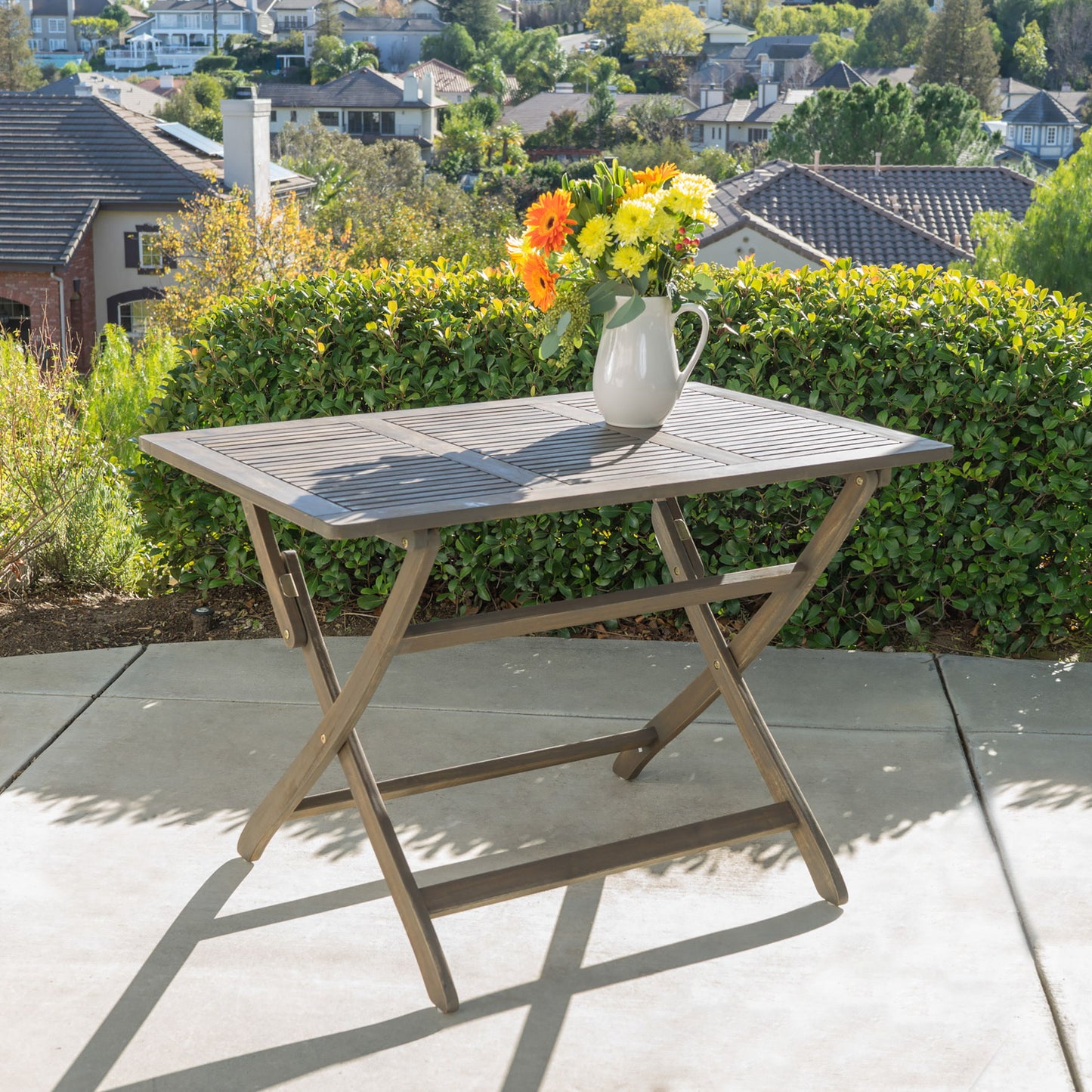 Blissique - Outdoor Foldable Wood Dining Table With Slat Design - Gray