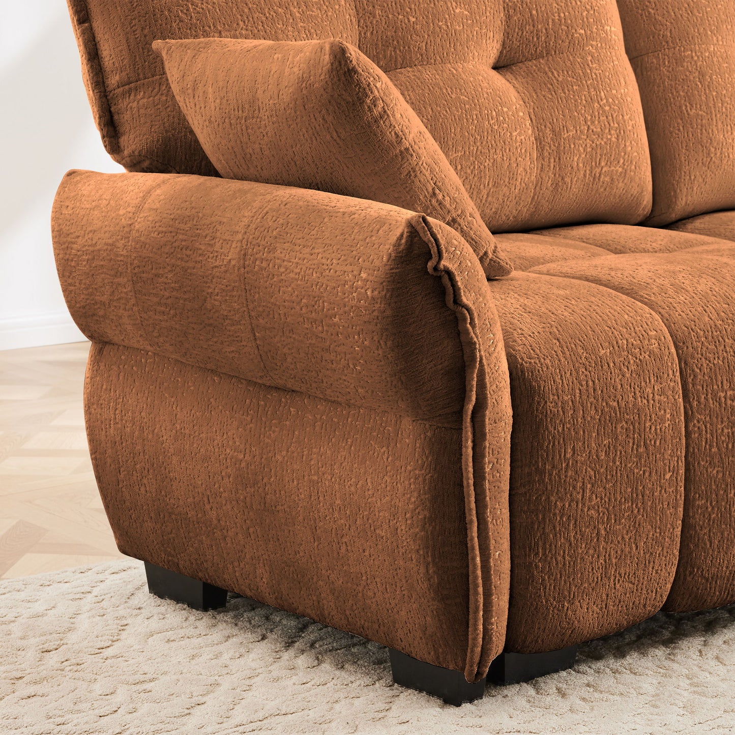 Cozy Plush 2 Seater Sofa Set With Ottomans And Throw Pillows - Burnt Orange