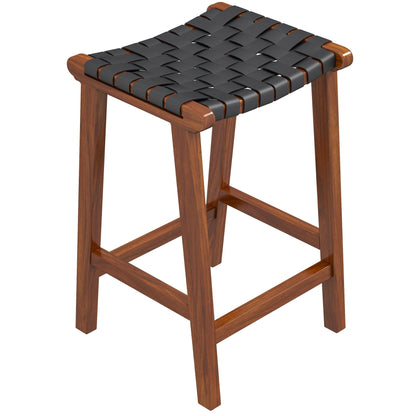 James - Mid-Century Modern Genuine Leather Counter Stool - Black / Brown