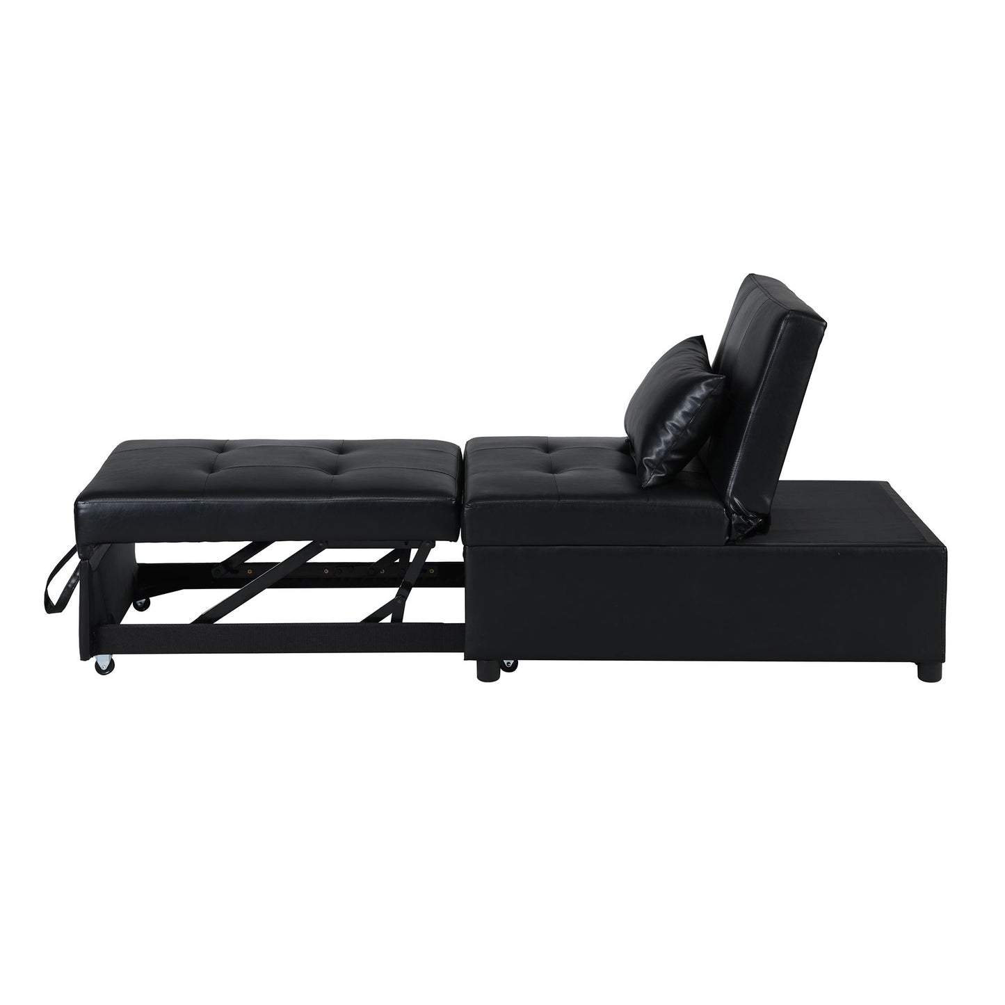 Folding Ottoman Sofa Bed Multi Functional Space Saving Design - Black