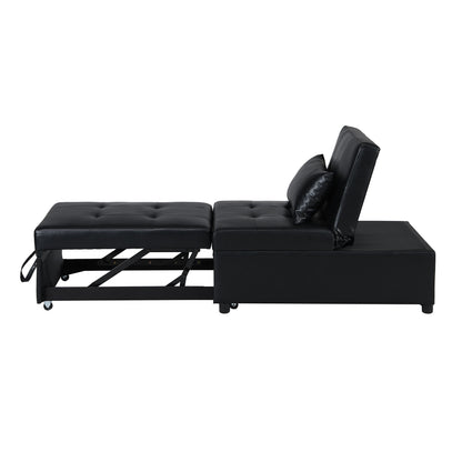 Folding Ottoman Sofa Bed Multi Functional Space Saving Design - Black