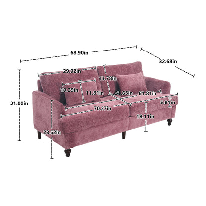 Mid Century Modern Chenille Fabric Loveseat Sofa, 2 Seat Upholstered Couch With Wood Feet - Wine Red