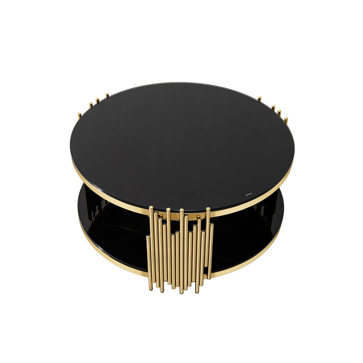 Double Layer Tempered Glass Top Stainless Steel Round Coffee Table For Living Room - Gold / Black
