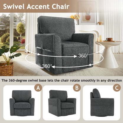 360 Degree Swivel Chair Accent Barrel Armchair With Side Pockets, Compact Design For Living Room, Bedroom, Office - Gray