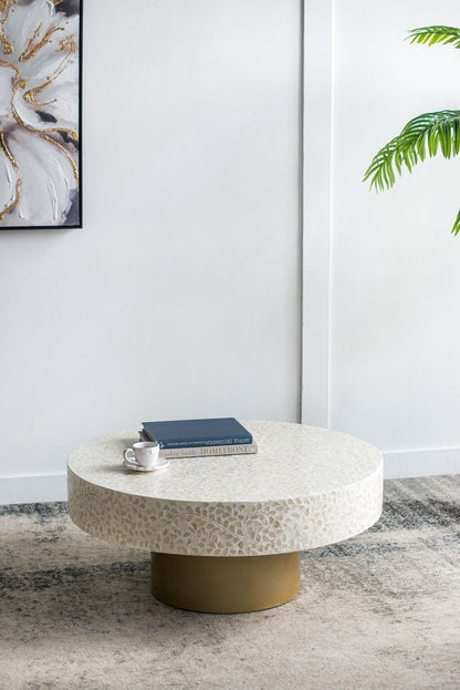 Unique Capiz Coffee Table With Pedestal Base - Multi