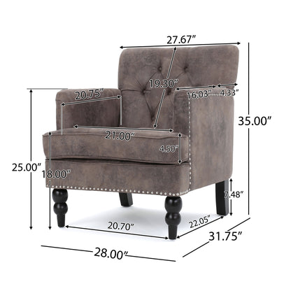 Vitality - Club Chair With Button Tufted Diamond Stitching And Turned Legs - Brown / Gray