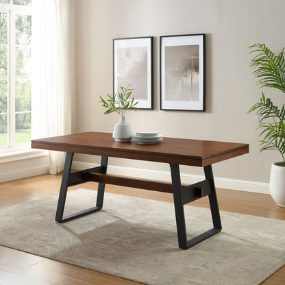 Modern Industrial Large Dining Table - Dark Walnut