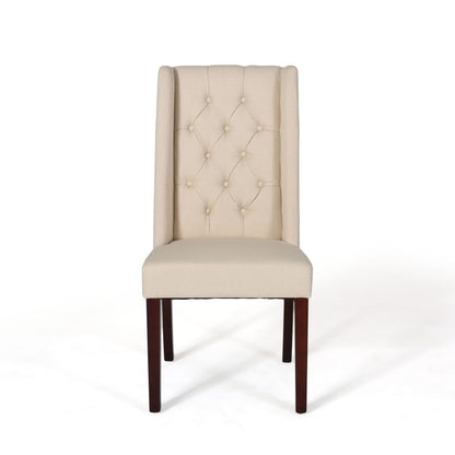 Sophisticated Tufted Dining Chairs (Set of 2) With High Back And Birch Wood Legs - Beige