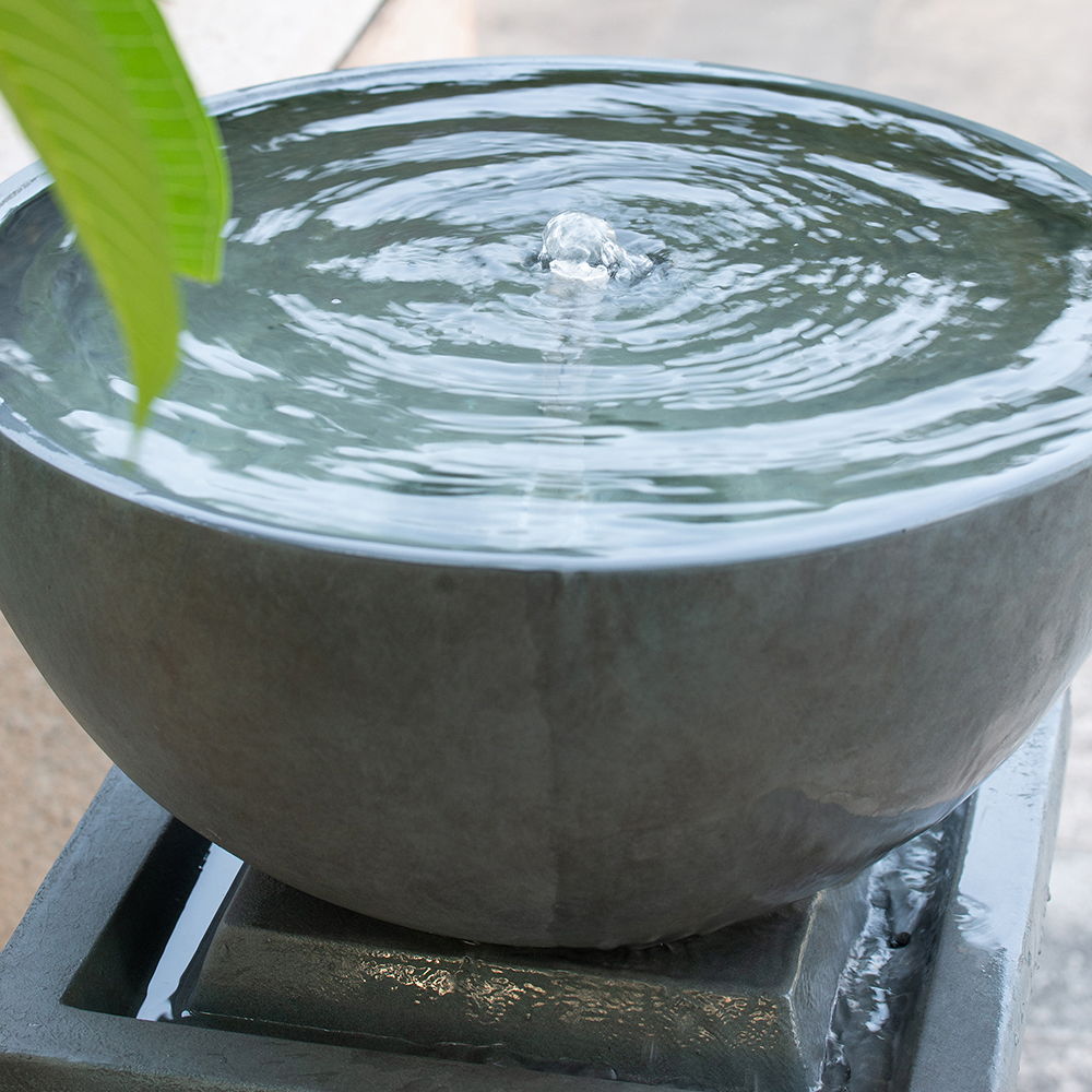 16.3" Polyresin Zen Bowl Water Fountain, Outdoor Bird Feeder / Bath Fountains, Relaxing Water Feature For Garden Lawn Backyard Porch - Gray