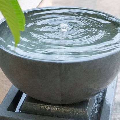 16.3" Polyresin Zen Bowl Water Fountain, Outdoor Bird Feeder / Bath Fountains, Relaxing Water Feature For Garden Lawn Backyard Porch - Gray