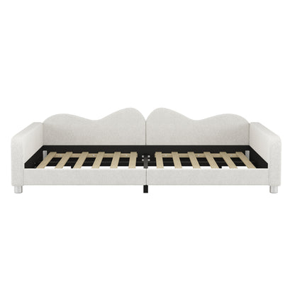 Full Size Upholstered Daybed, Sherpa Fabric Sofabed With Cloud-Shaped Backrest, No Box - Spring Needed - White