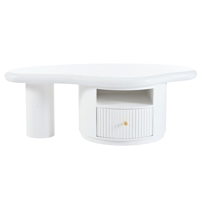 Cloud - Coffee Table, Irregular Shape Coffee Table With 1 Dreawer And Shelf For Living Room - White