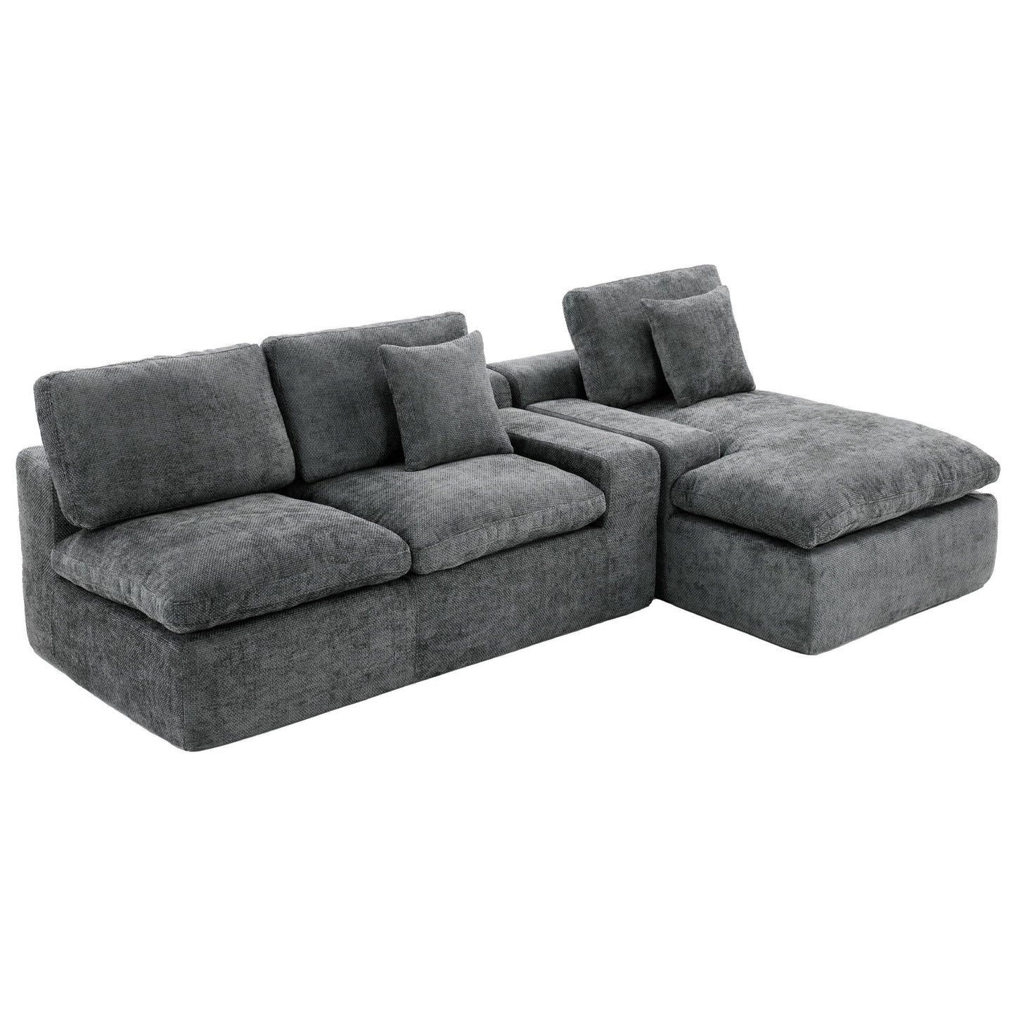 Cloud Sectional Sofa Upholstered Sofa Couch With Double-Layer Cushion And Side Pockets, Free Combined Sectional Sofa Full Compressed Sofa For Living Room - Gray