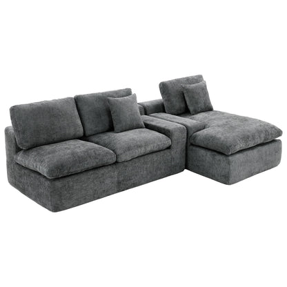 Cloud Sectional Sofa Upholstered Sofa Couch With Double-Layer Cushion And Side Pockets, Free Combined Sectional Sofa Full Compressed Sofa For Living Room - Gray