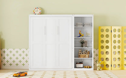 Queen Size Murphy Wall Bed With Shelves - White