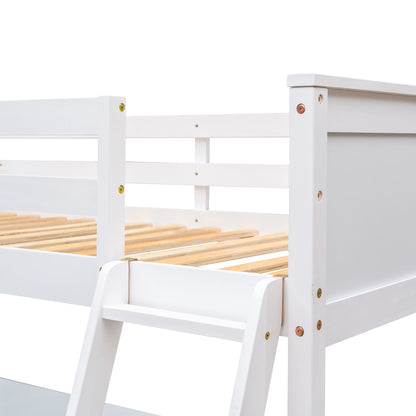 Twin Size Loft Bed With Shelves With Desk - White