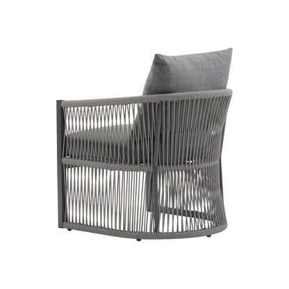Modern Curved Aluminum Lounge Chair With Stylish Rope - Weave Design And Cushioned Comfort For Outdoor Living - Gray