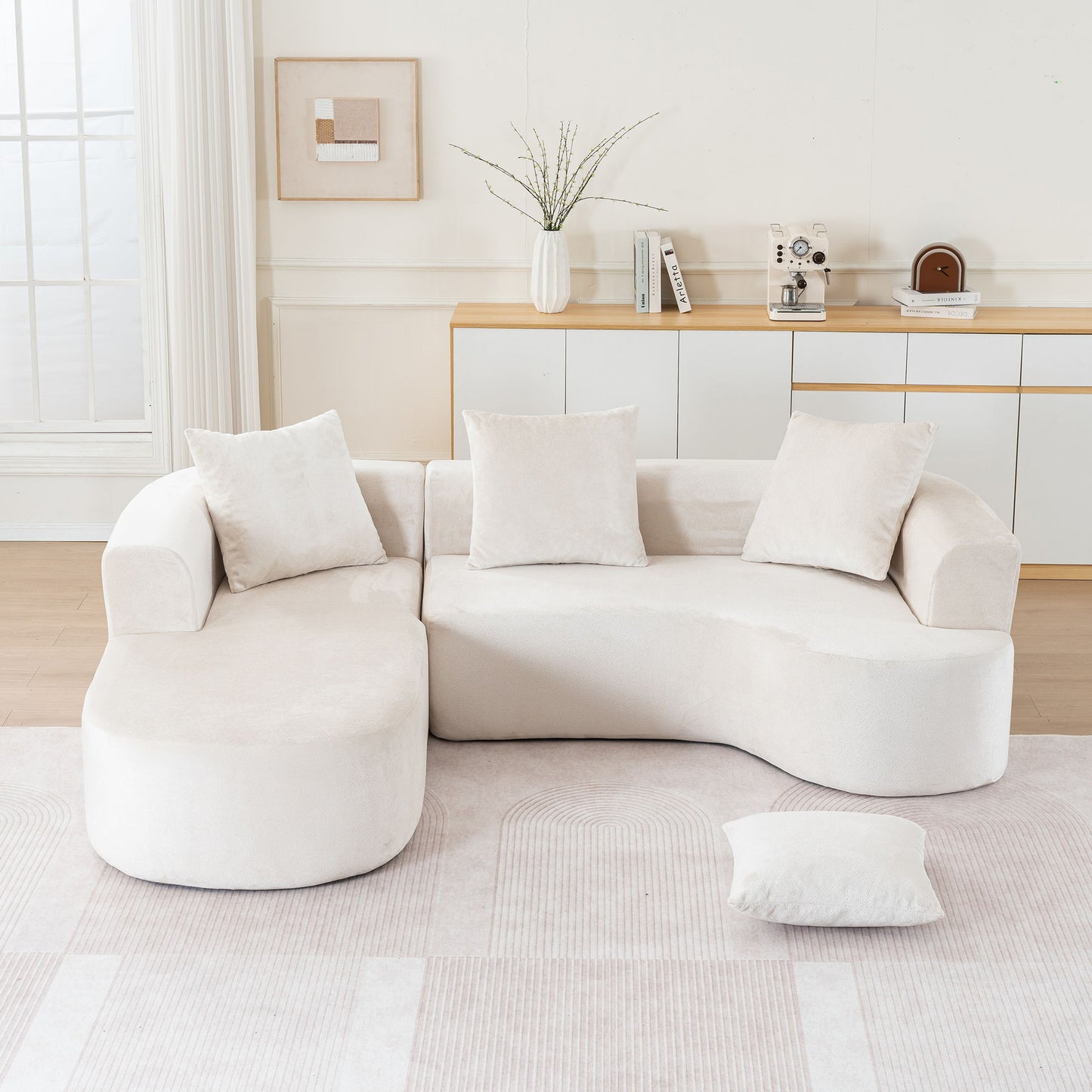 Modular Sectional Sofa With L Shape Chaise, Cloud Sectional Modern Sleeper Couch With Deep Seat, Sponge Compression Sofas - Beige