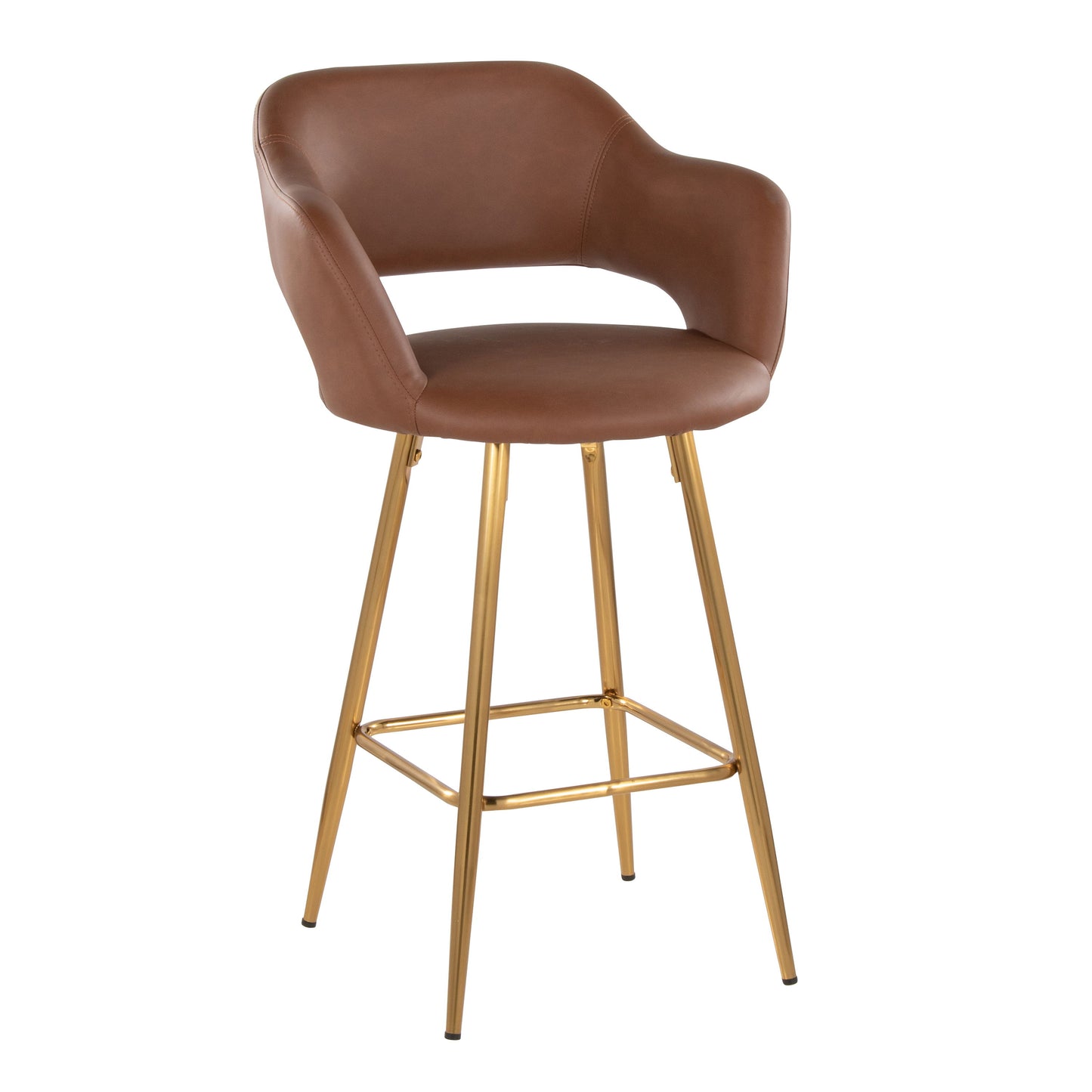 Margarite - Contemporary Fixed Height Counter Stool With Square Footrest (Set of 2) - Gold / Brown Gold