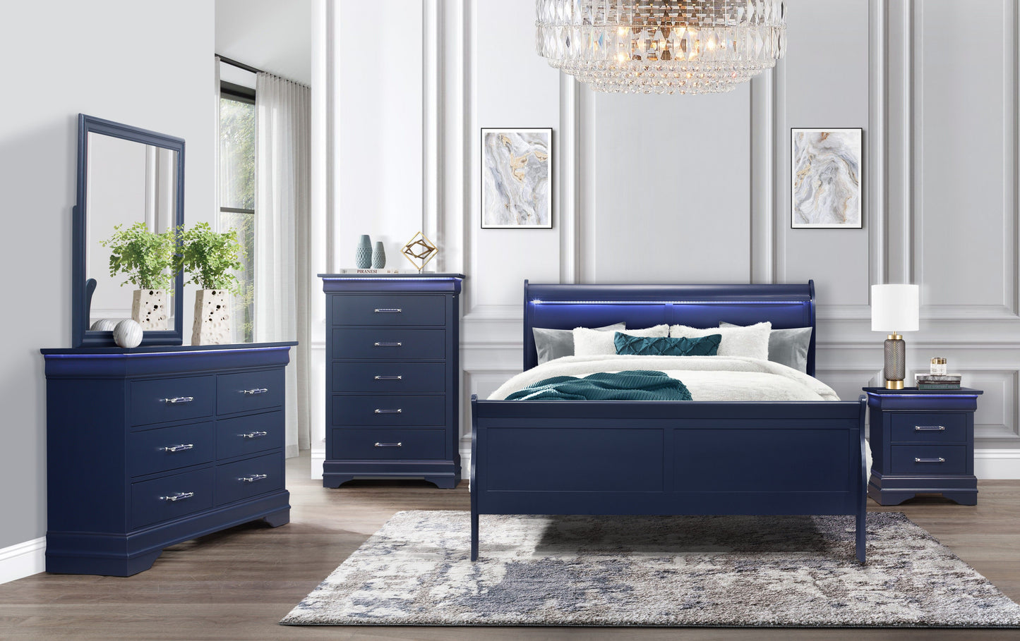 Charlston - Nightstand With LED - Blue