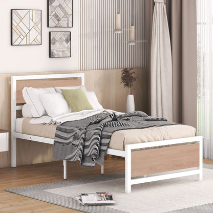 Twin Size Platform Bed, Frame With Headboard And Footboard - White