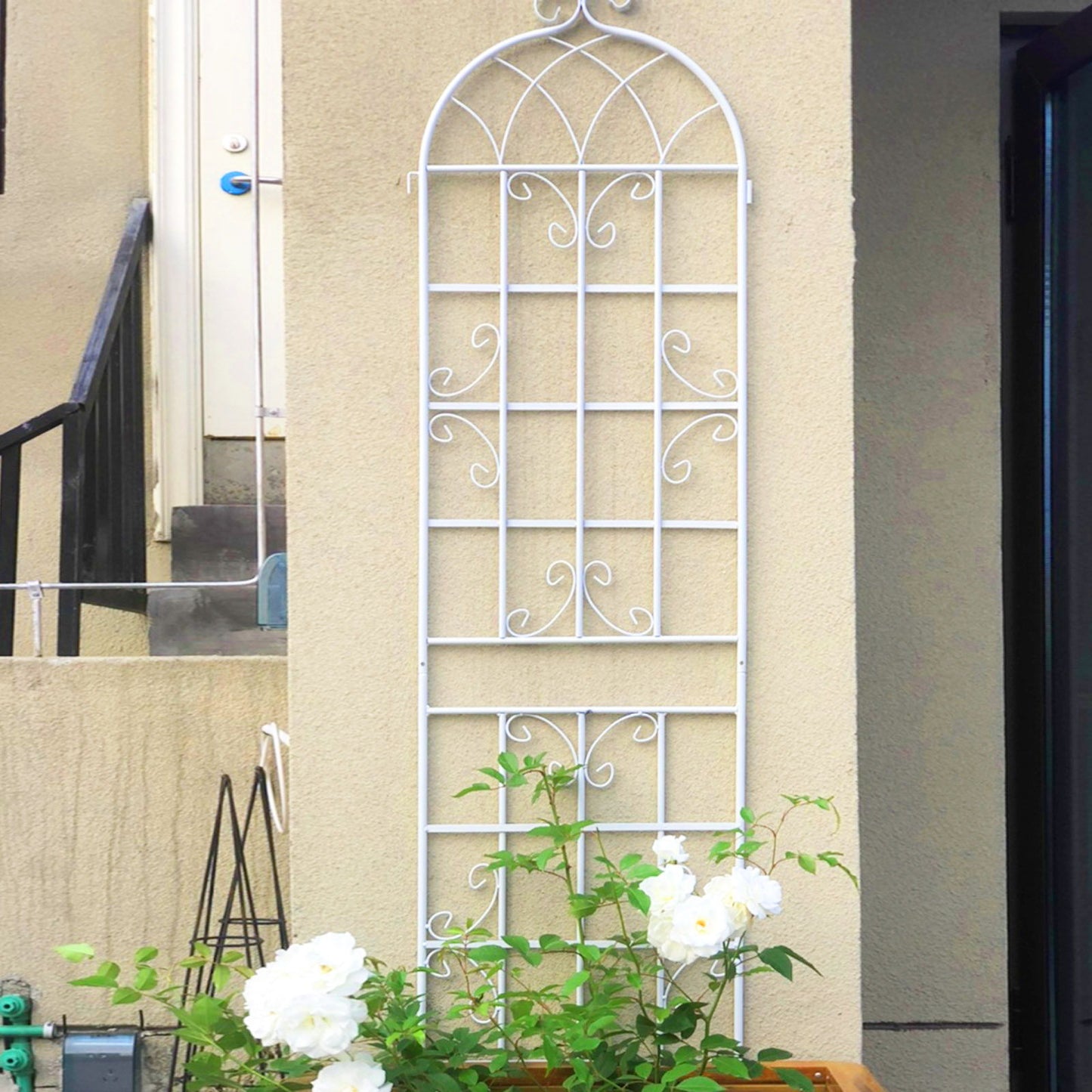 4 Pack Metal Garden Trellis Rustproof For Climbing Plants Outdoor Flower Support - Cream White