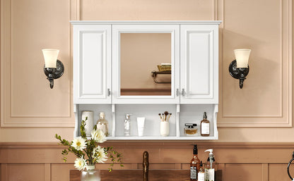 Wall Mounted Bathroom Medicine Cabinet, Modern Bathroom Wall Cabinet With Mirror, Mirror Cabinet With Open Shelves - White