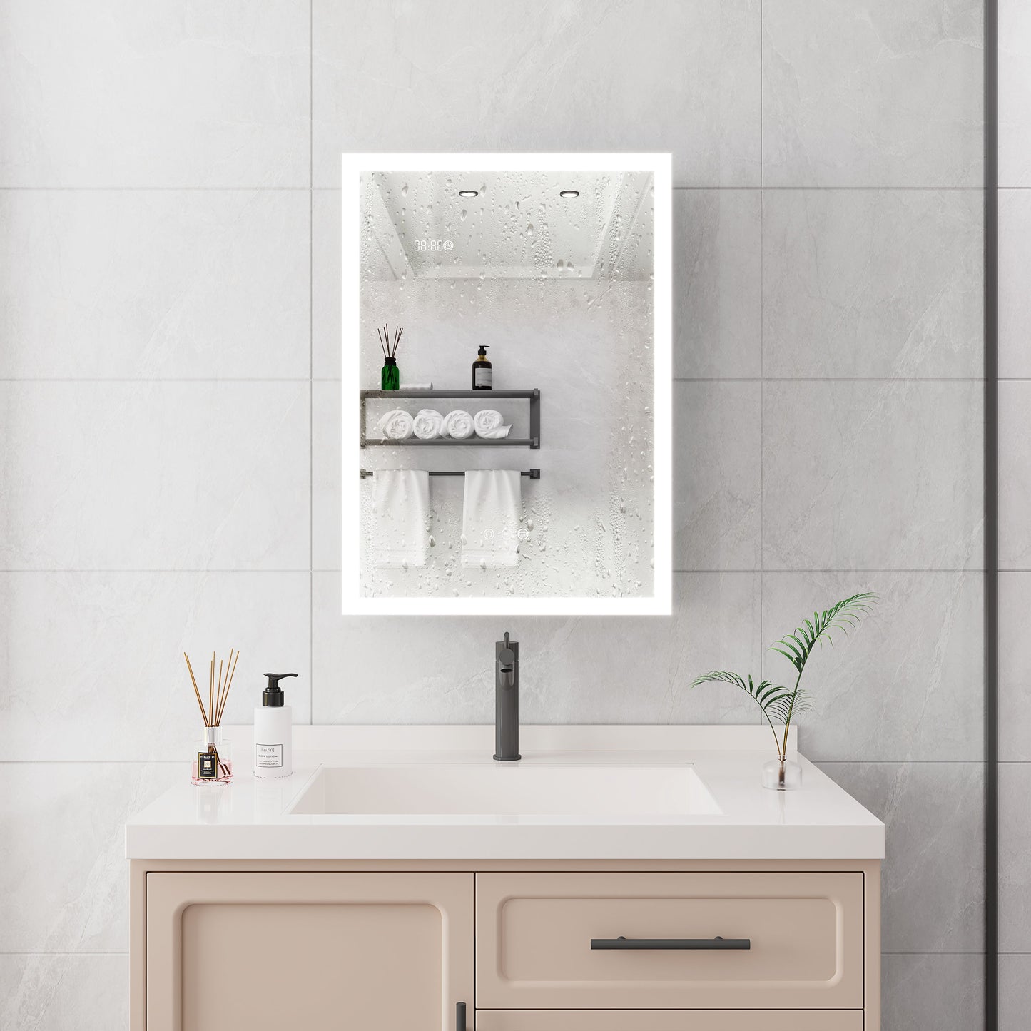 Bathroom Medicine Cabinet With Lights, LED Medicine Cabinet With Mirror, Lighted Medicine Cabinet With Defogger, Dimmer, Digital Clock & Temp Display, Surface Mount - Silver