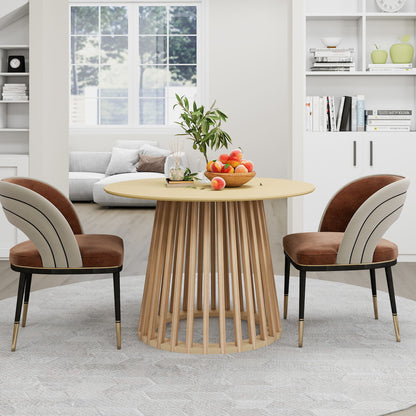 Modern Round Coffee Table With Grille Molding For Living Room, Bedroom, Or Balcony - Oak