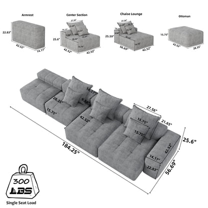 Modern Oversized Modular Sectional Sofa, Sparkling Fabric Soft Cushion Sofa With 6 Pillows, 6 Pieces Diy Combination Tufted Sofa, No Assembly Required - Beige