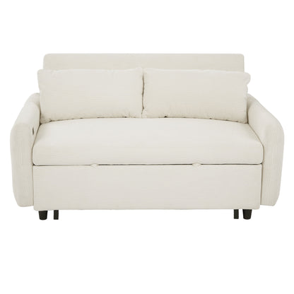 Pull Out Sofa Bed Convertible Couch 2 Seat Loveseat Sofa Modern Sleeper Sofa With 2 Throw Pillows And USB Ports For Living Room - Beige
