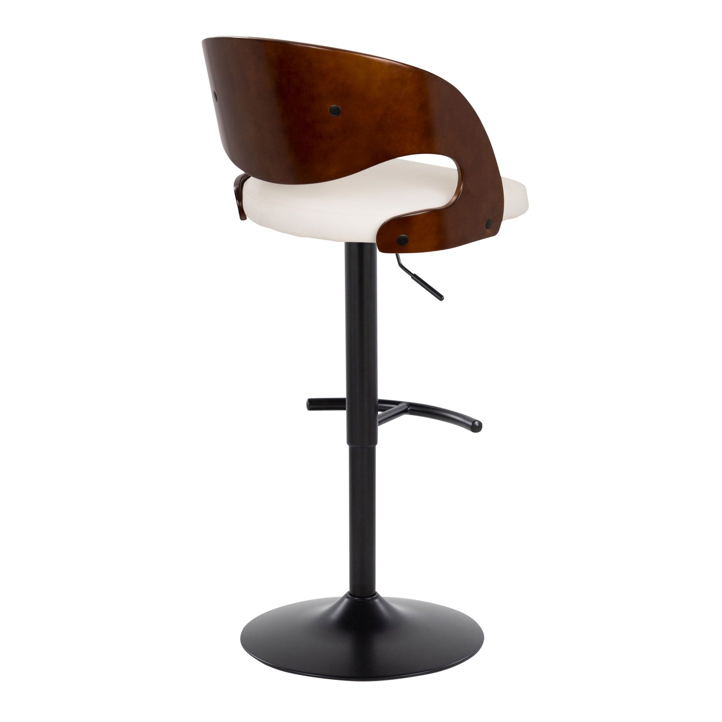 Pino - Mid-Century Modern Adjustable Barstool With Swivel With Rounded T Footrest (Set of 2) - Black / Cherry / White