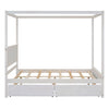 Full Size Canopy Platform Bed 2 Drawers With Support Slats, No Box Spring Needed - Brushed White
