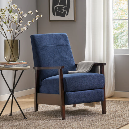 Wide Wood Hand Manual Club Recliner - Navy Blue