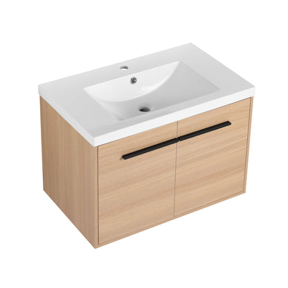 Bathroom Vanity With Resin Countertop Sink, 30" 2 Doors Cabinet Set - Oak
