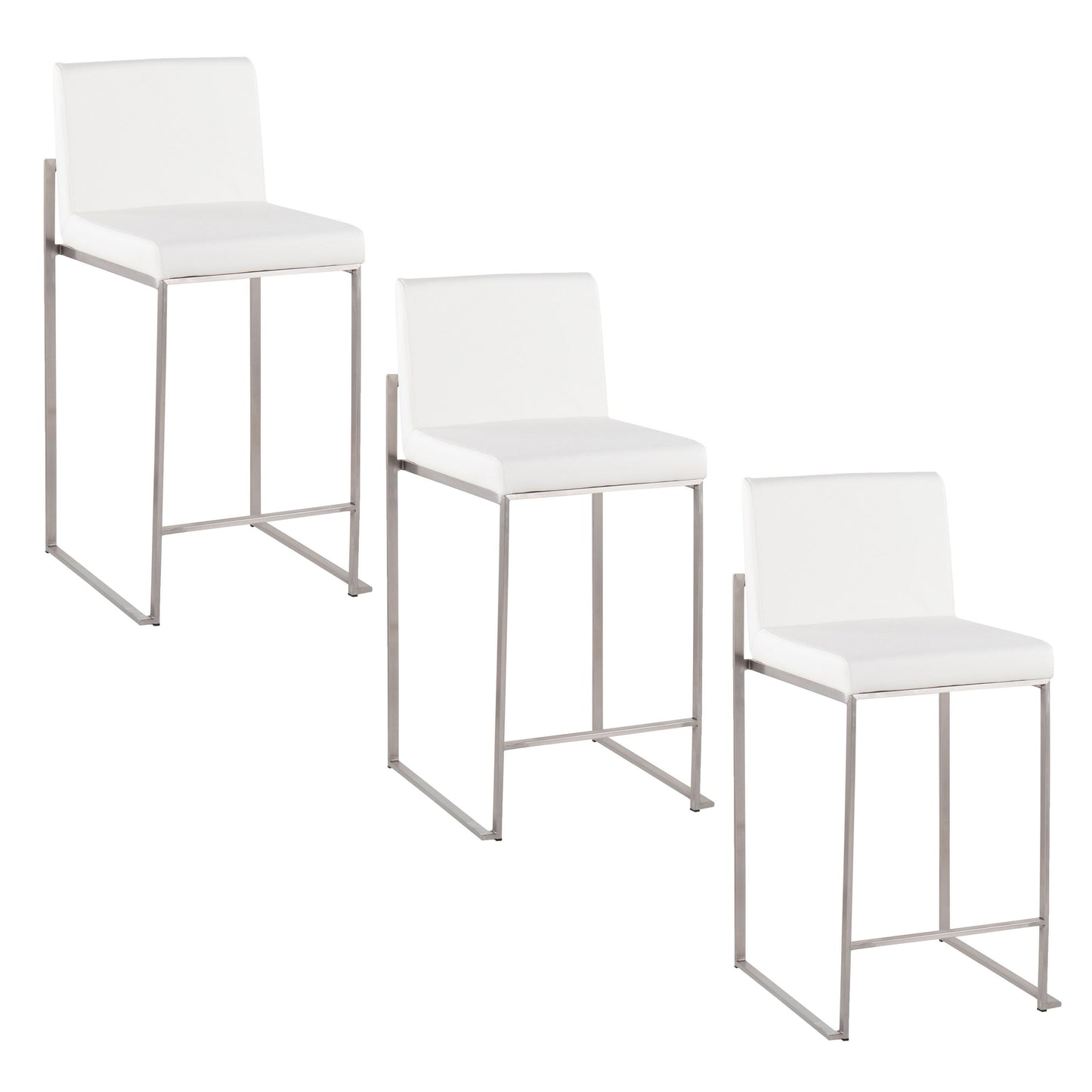 Fuji - Contemporary High Back Counter Stool (Set of 3) - White
