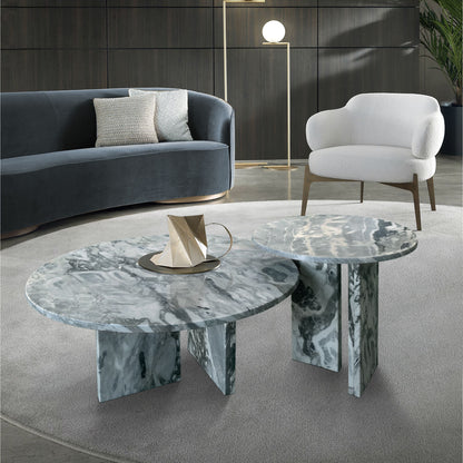Luxury Natural Marble Coffee Table Set With Metal Base For Living Room - Blue / Gray