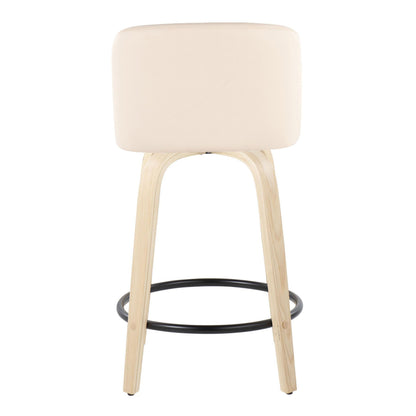 Toriano - Contemporary Fixed Height Counter Stool With Swivel And Round Footrest (Set of 2) - Natural / Cream
