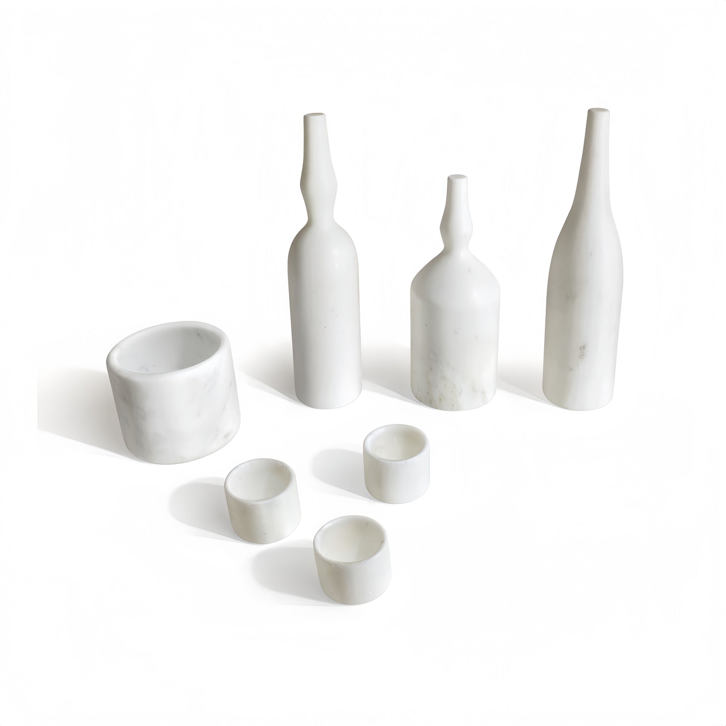 Luxury Natural Marble Living Room Accessories Set, 7 Pieces, Genuine Real Marble - White