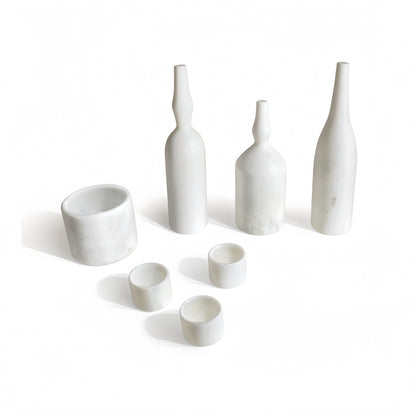 Luxury Natural Marble Living Room Accessories Set, 7 Pieces, Genuine Real Marble - White